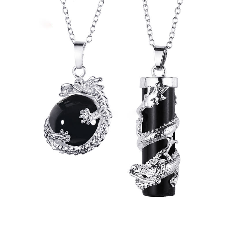 Dragon Wrapped Round Ball Necklace | Black Onyx Ambiance