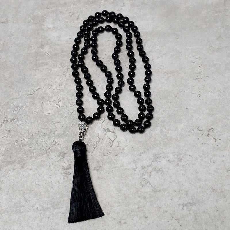 8 mm schwarze Onyx-Meditations-Mala-Halskette zum Schutz