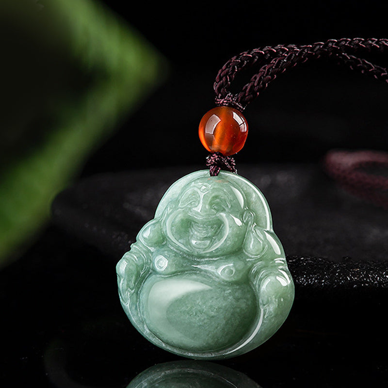 Unisex-Erfolgskette aus Cyan-Jade mit Buddha-Symbol-Anhänger