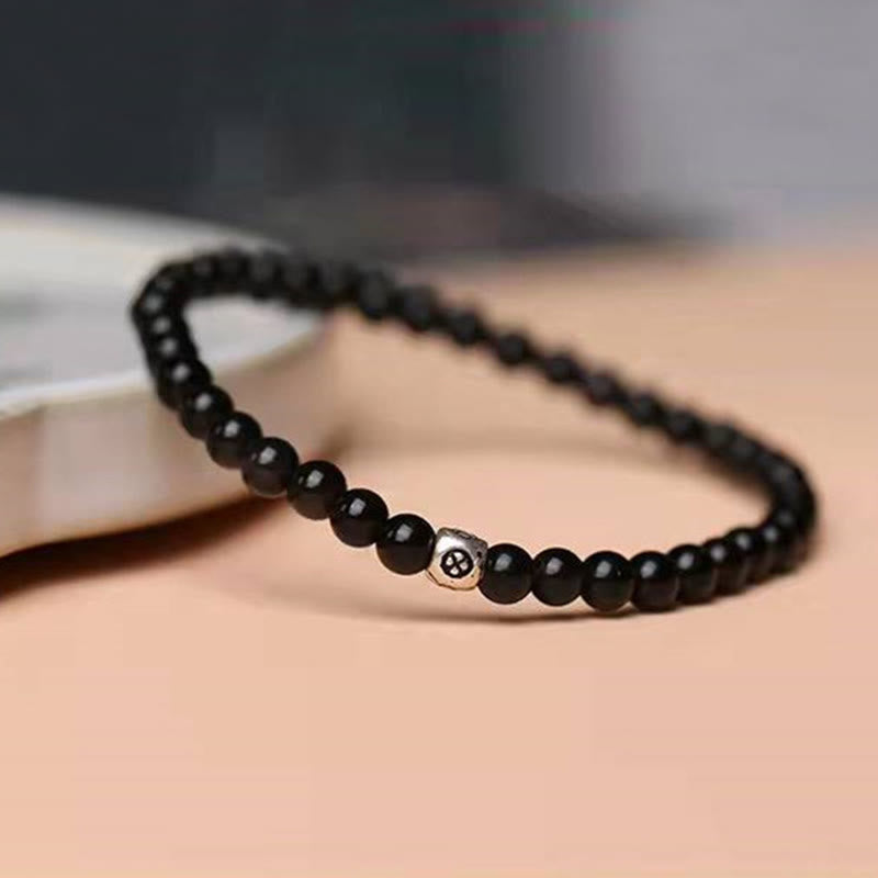 6 mm Reinigungsarmband aus schwarzem Obsidian und Rauchquarz