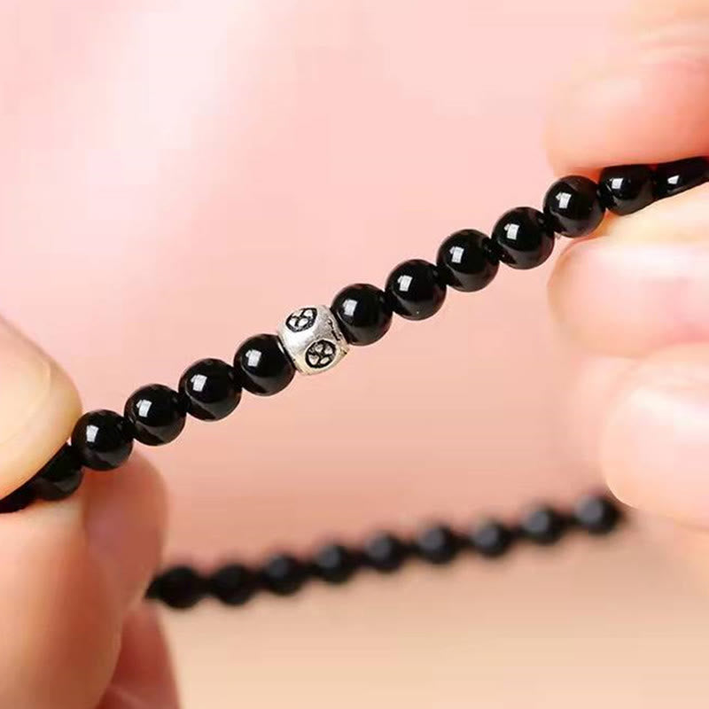 6 mm Reinigungsarmband aus schwarzem Obsidian und Rauchquarz