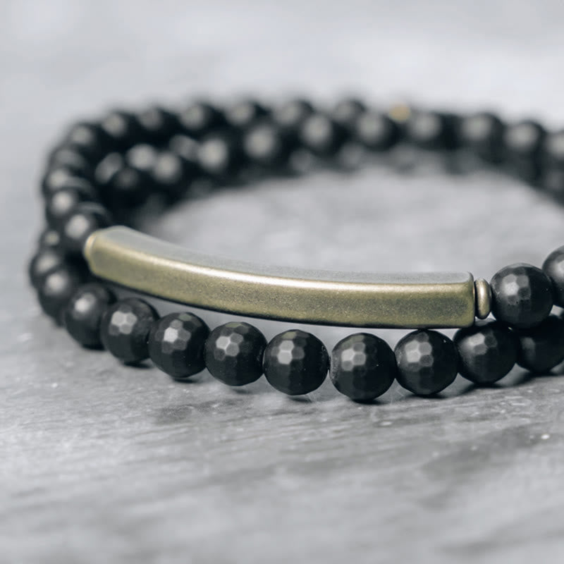 6 mm schwarzes Onyx-Kupfer-Schutzarmband mit doppelter Wicklung