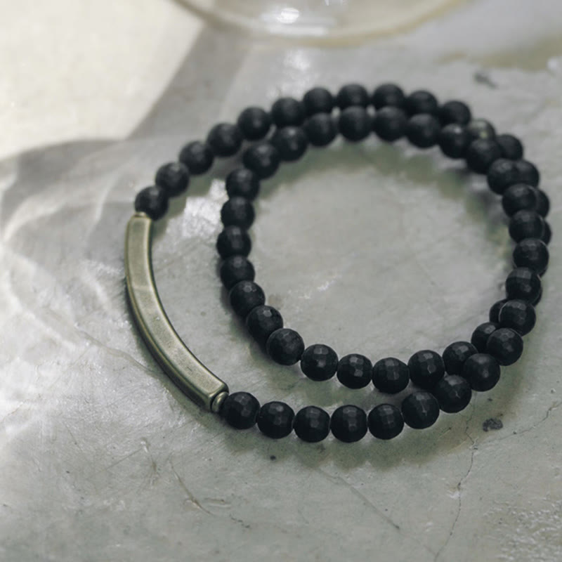 6 mm schwarzes Onyx-Kupfer-Schutzarmband mit doppelter Wicklung