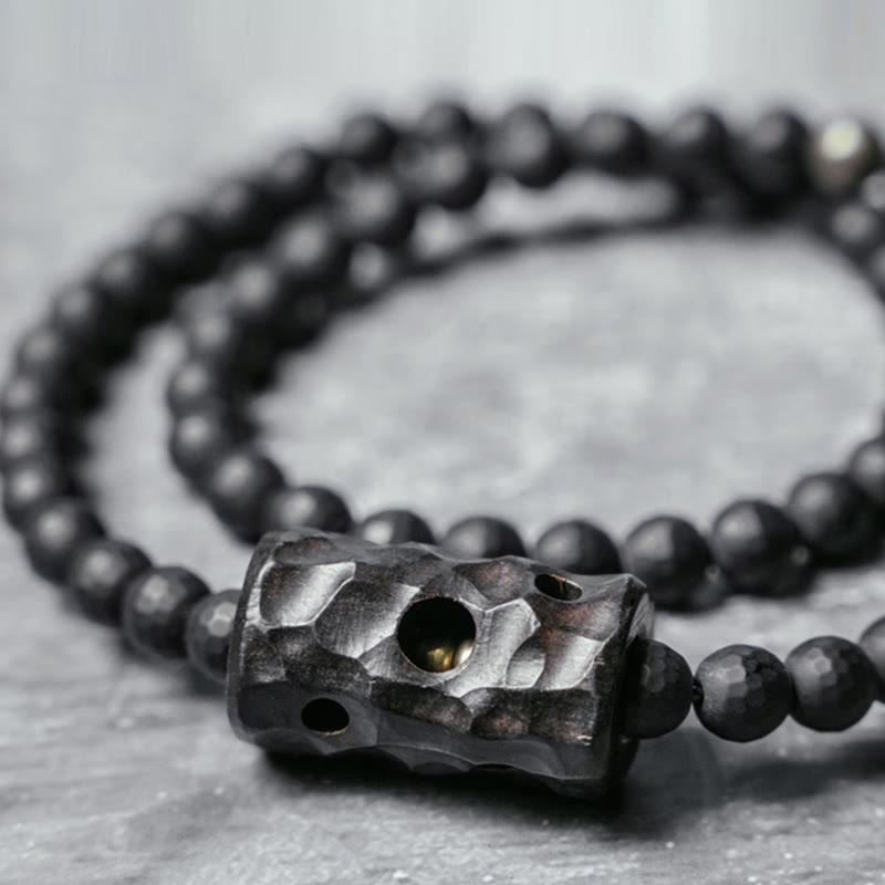 6 mm schwarzes Onyx-Ebenholz-Schutzarmband mit doppelter Wicklung