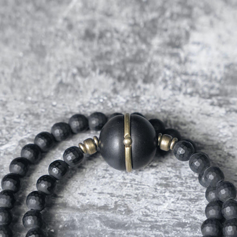 6 mm schwarzes Onyx-Ebenholz-Schutzarmband mit doppelter Wicklung