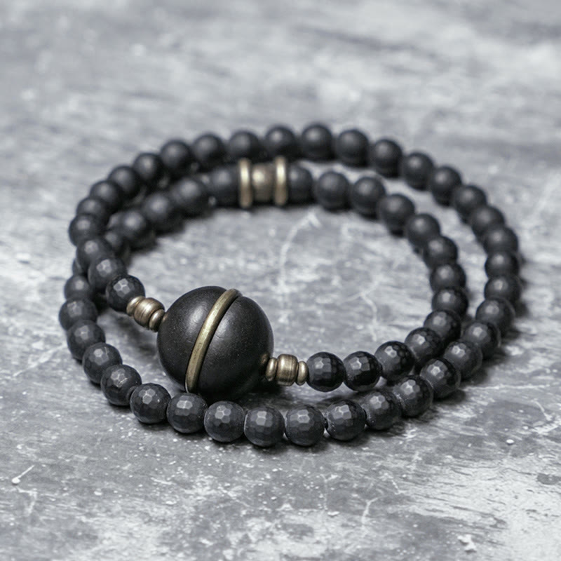 6 mm schwarzes Onyx-Ebenholz-Schutzarmband mit doppelter Wicklung