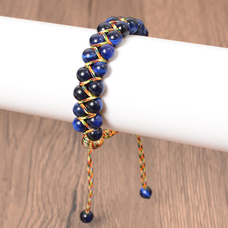 6 mm blaues Tigerauge-Balance-Armband mit zwei Reihen