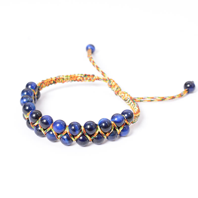 6 mm blaues Tigerauge-Balance-Armband mit zwei Reihen