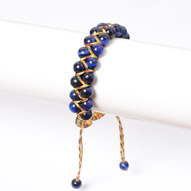6 mm blaues Tigerauge-Balance-Armband mit zwei Reihen