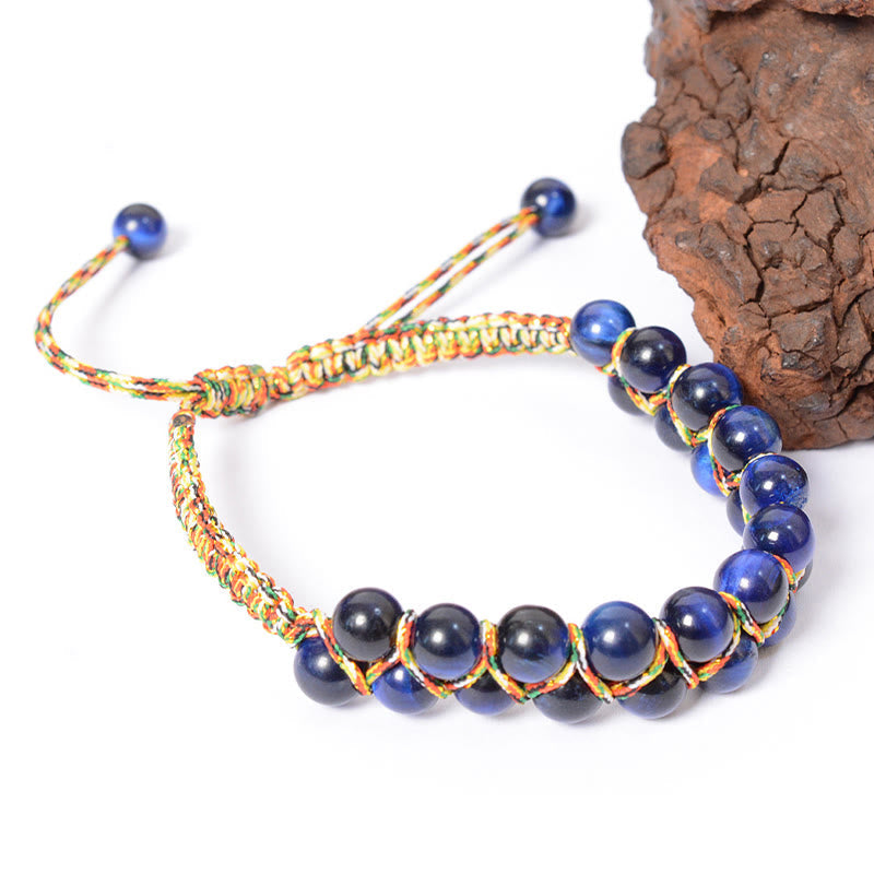 6 mm blaues Tigerauge-Balance-Armband mit zwei Reihen