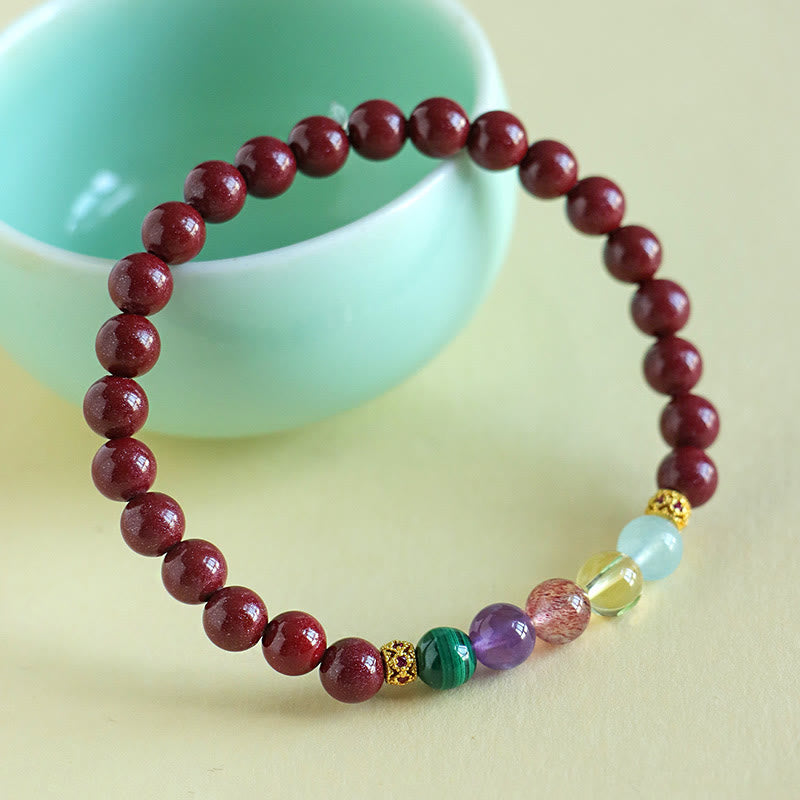 6 mm Zinnober-Segensarmband mit Aquamarin und Amethyst