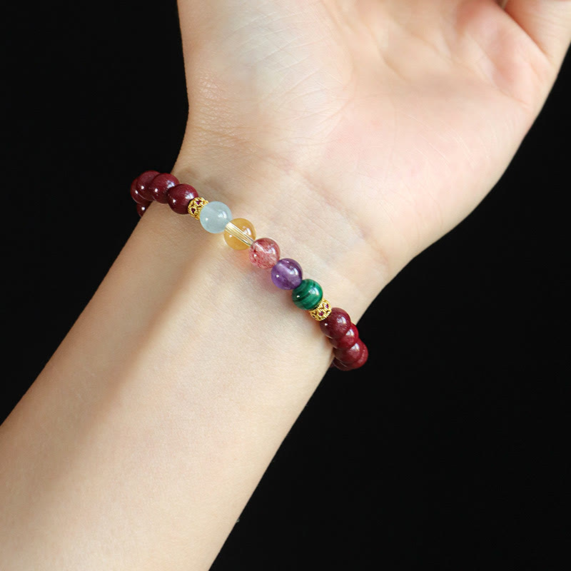 6 mm Zinnober-Segensarmband mit Aquamarin und Amethyst