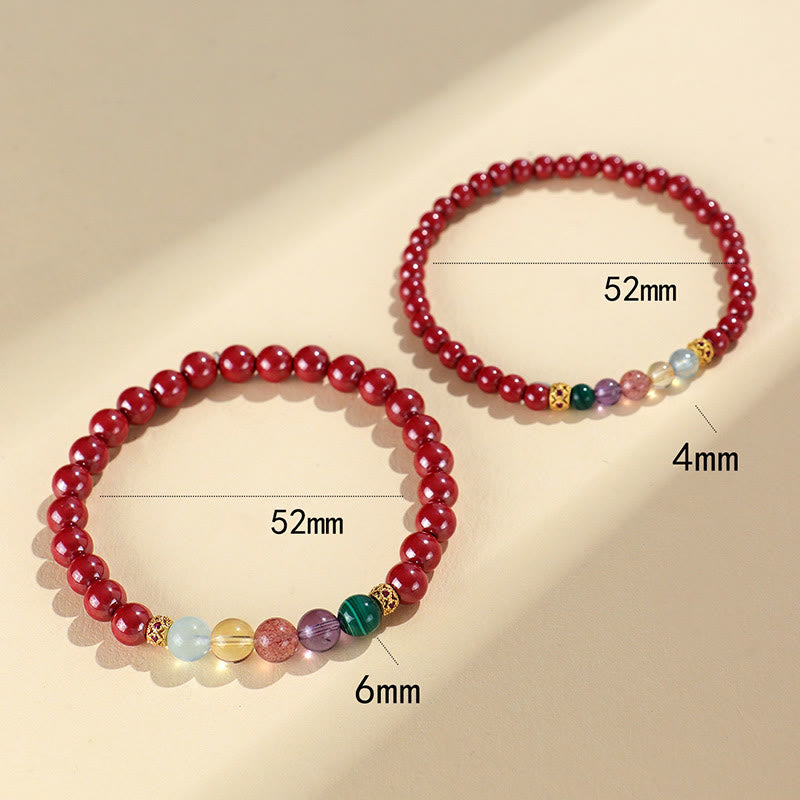 6 mm Zinnober-Segensarmband mit Aquamarin und Amethyst