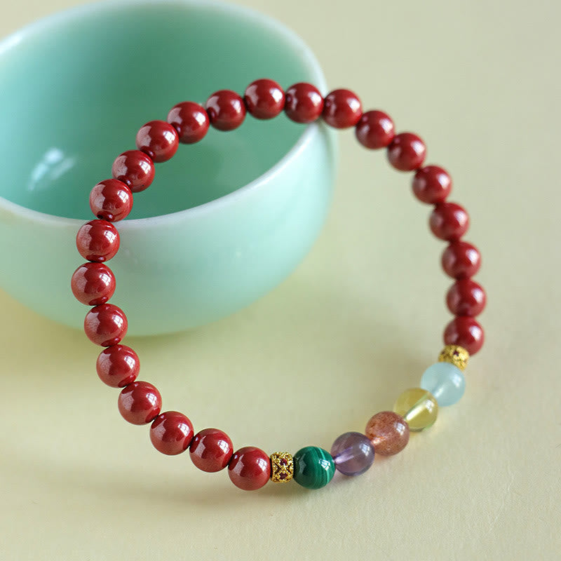 6 mm Zinnober-Segensarmband mit Aquamarin und Amethyst