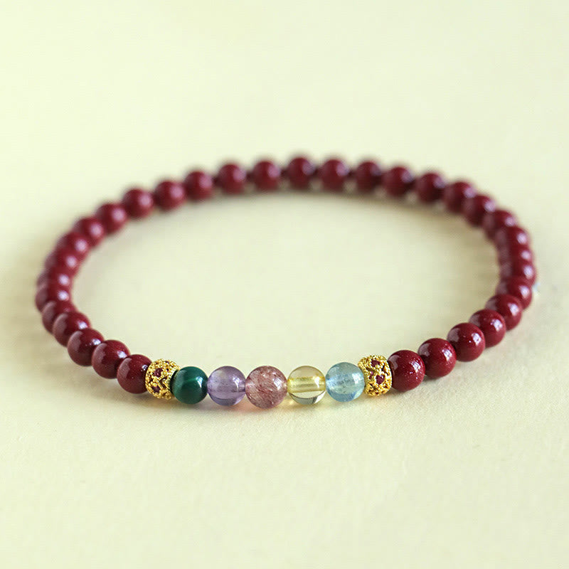 6 mm Zinnober-Segensarmband mit Aquamarin und Amethyst