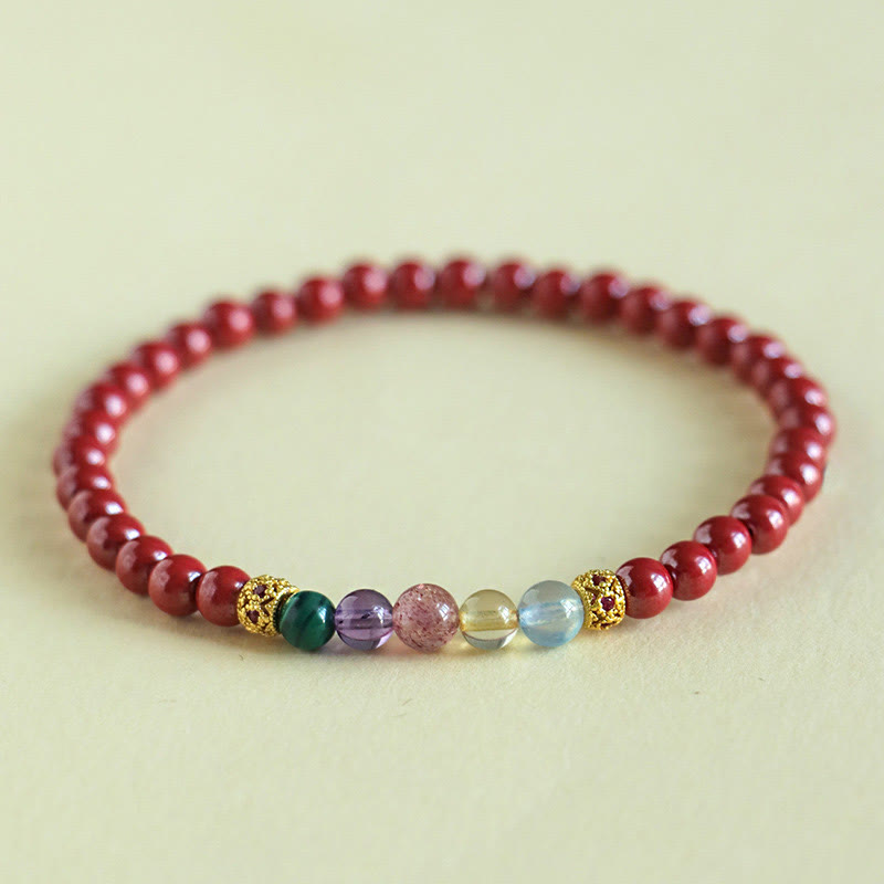 6 mm Zinnober-Segensarmband mit Aquamarin und Amethyst