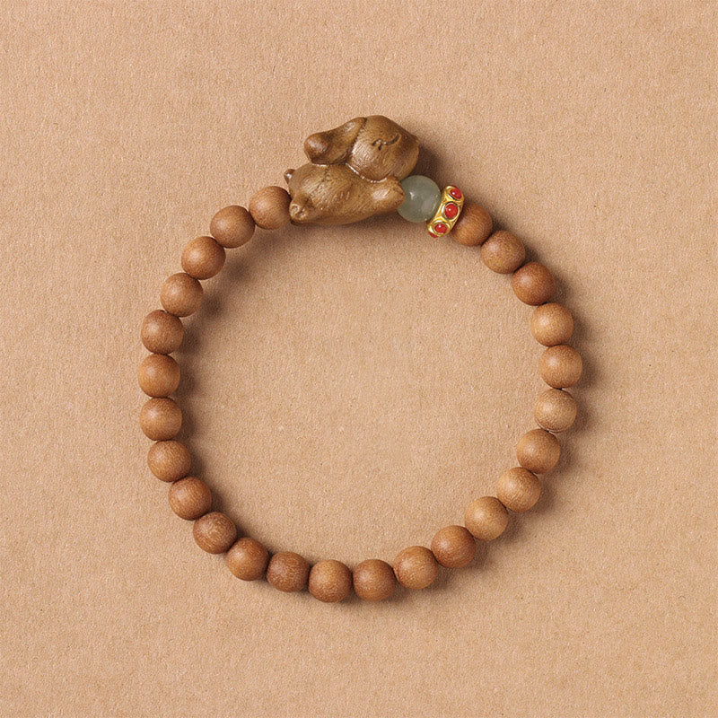 6 mm grünes Sandelholz-Armband mit positivem Kaninchen