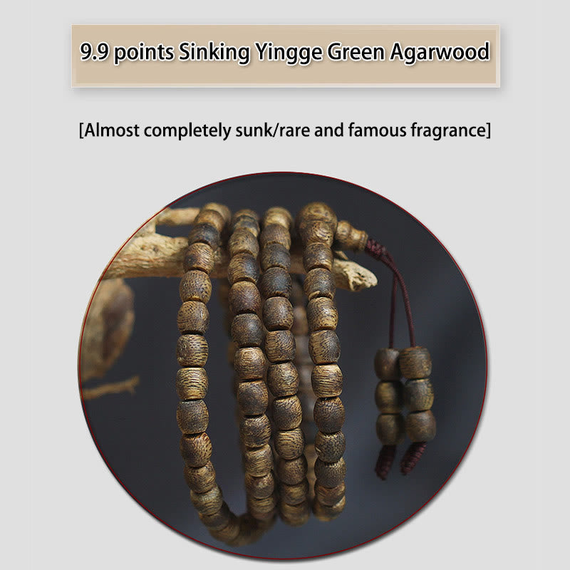 6mm Hainan Green Qinan Agarwood 108 Mala Perlen Armband