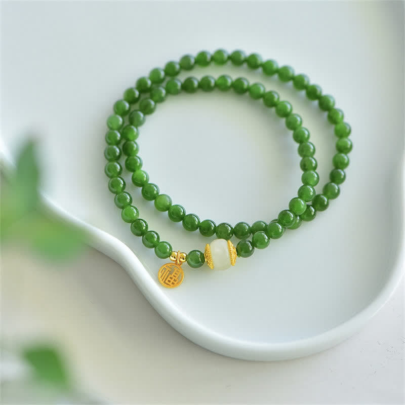 6 mm Hetian Cyan Jade Glückssegen-Armband
