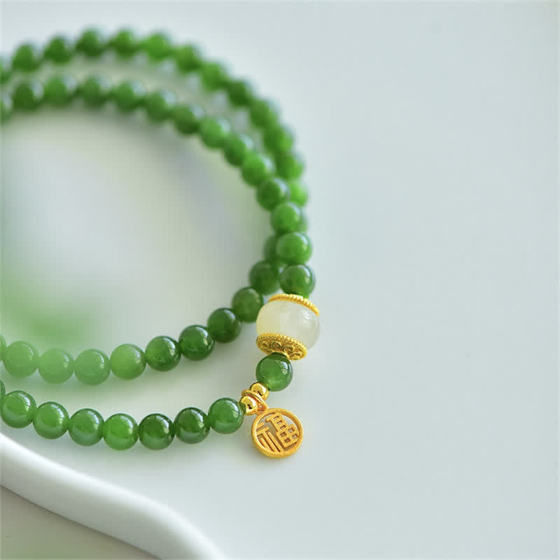 6 mm Hetian Cyan Jade Glückssegen-Armband