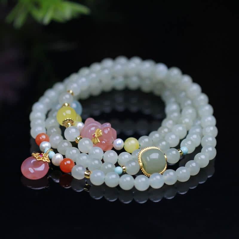 6 mm Hetian Jade Peace Buckle Glücksarmband