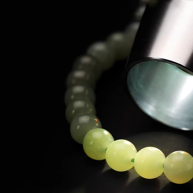 6 mm Hetian Jade-Kaninchen-Kupfermünzenarmband für Glück und Wohlstand