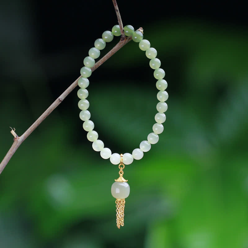 6 mm Hetian Jade Reichtum Charm Armband Sterling Silber