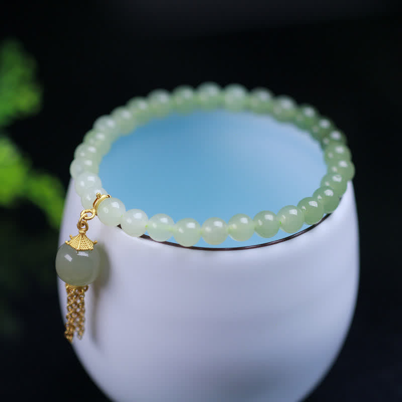 6 mm Hetian Jade Reichtum Charm Armband Sterling Silber