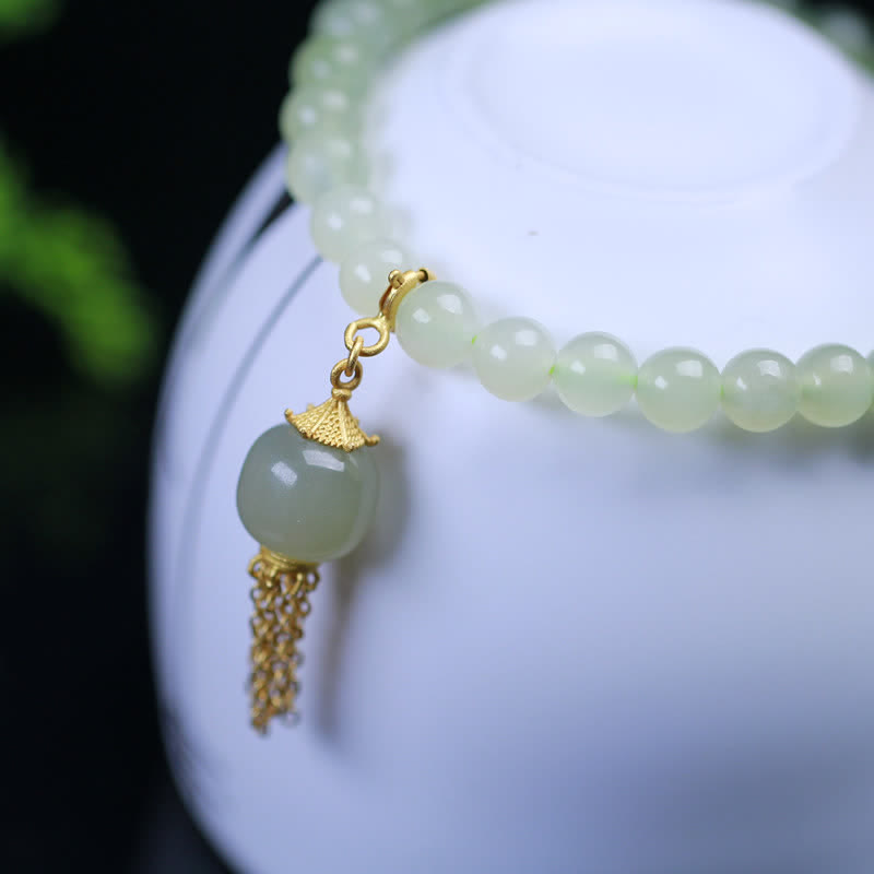 6 mm Hetian Jade Reichtum Charm Armband Sterling Silber