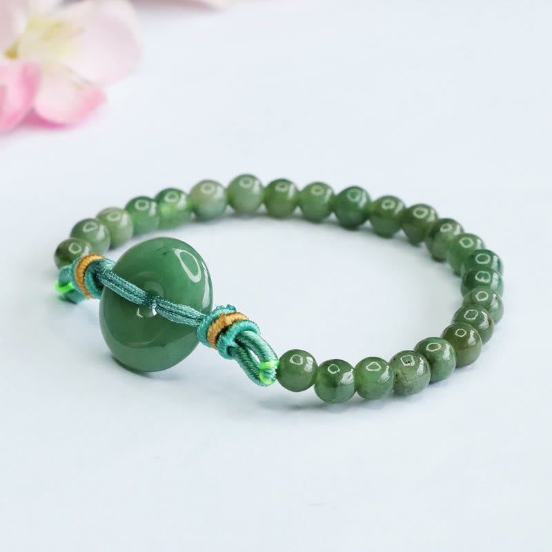 6 mm Jade-Armband mit Peace-Schnalle – Wohlstand und Glück