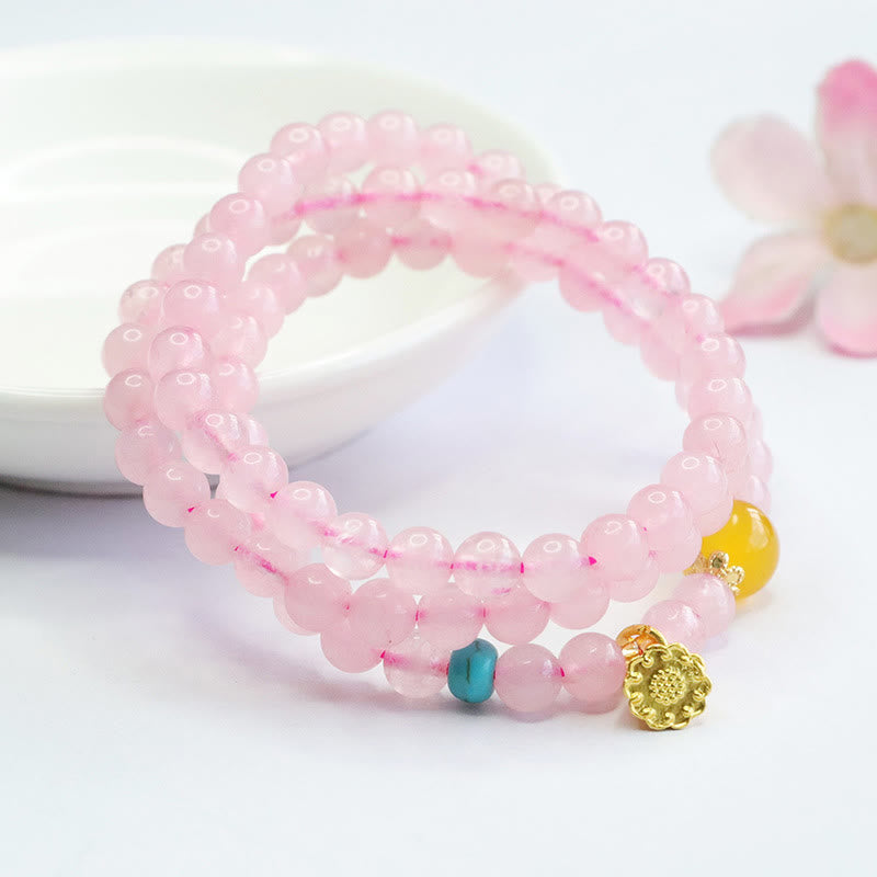 6 mm rosa Kristall-Lotus-Armband mit gelbem Chalcedon