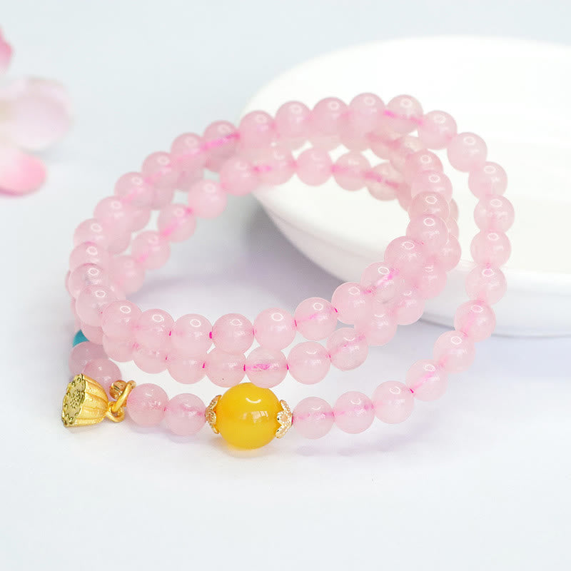 6 mm rosa Kristall-Lotus-Armband mit gelbem Chalcedon