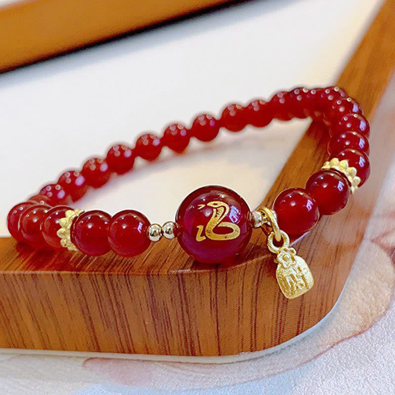 6 mm rotes Achat-Schutzarmband zum Jahr der Schlange