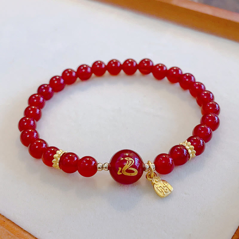 6 mm rotes Achat-Schutzarmband zum Jahr der Schlange