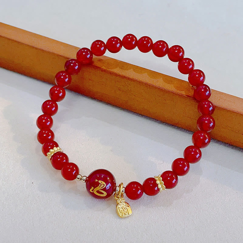 6 mm rotes Achat-Schutzarmband zum Jahr der Schlange