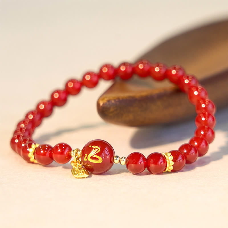 6 mm rotes Achat-Schutzarmband zum Jahr der Schlange