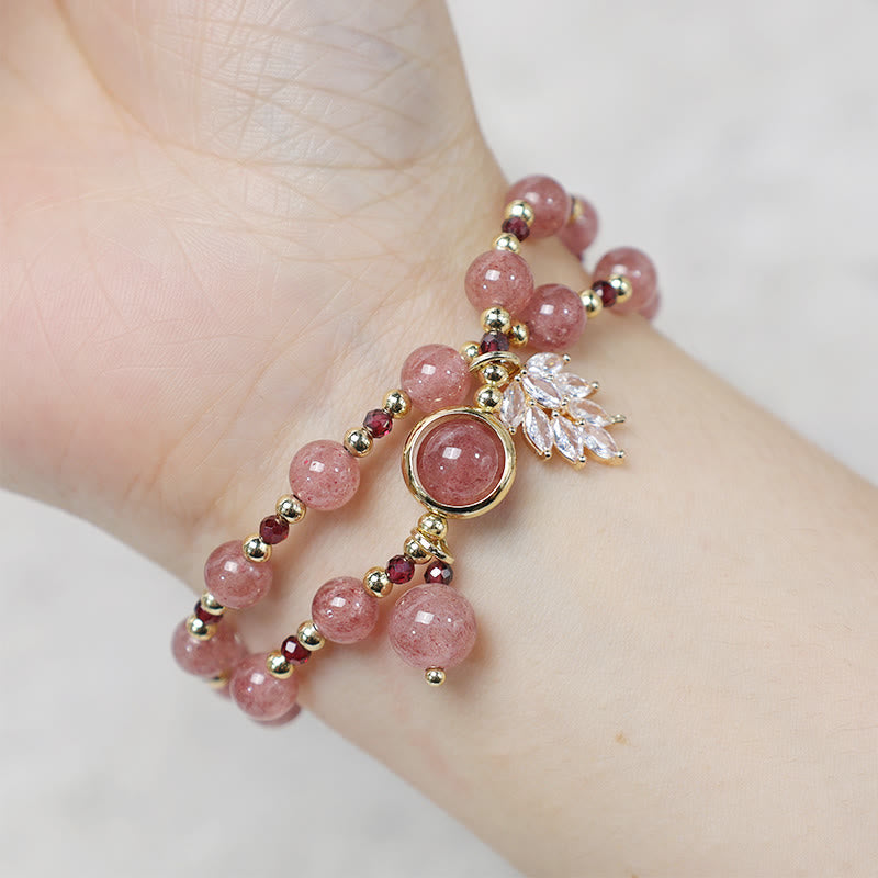 6 mm Erdbeerquarz-Doppelwickelarmband mit Liebesheilung