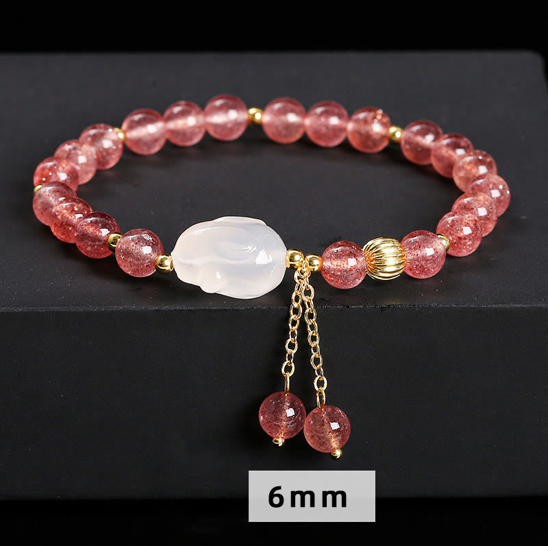 6 mm Erdbeerquarz-Kaninchen-Heilarmband für Frauen