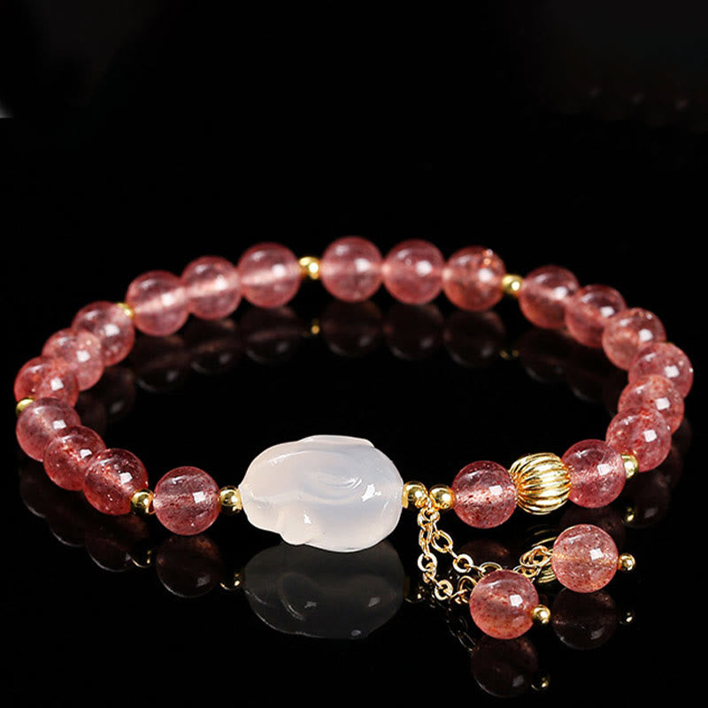 6 mm Erdbeerquarz-Kaninchen-Heilarmband für Frauen