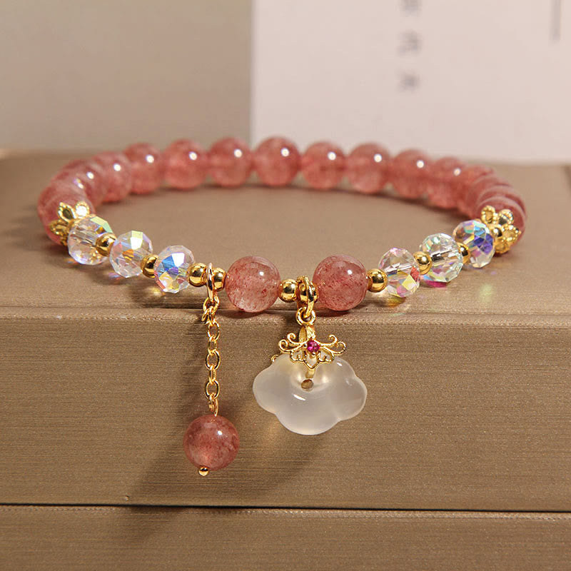 6 mm Erdbeerquarz-Heilarmband mit weißem Achat