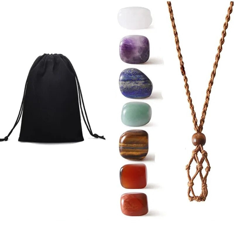 7-Chakra-Kristall-Anhänger-Set mit Halskette und Armband