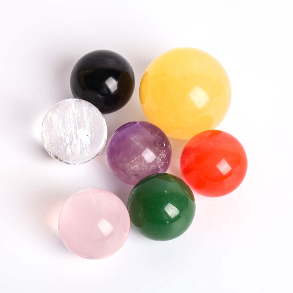 7-teiliges Chakra-Kristallkugel-Set mit Glasständer