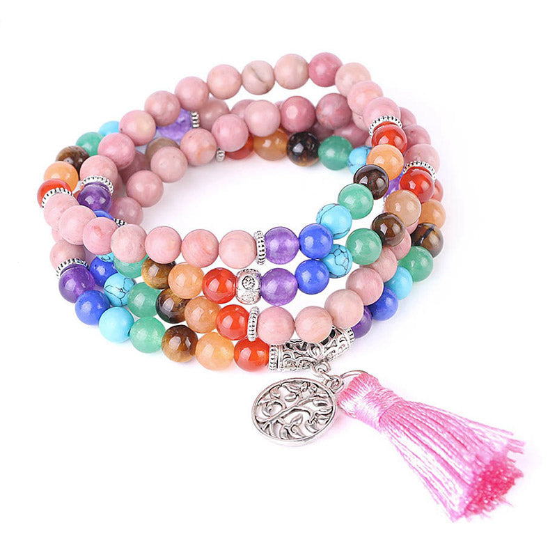 108 Bead Mala Bracelet with Rhodonite and Lazulite Beads