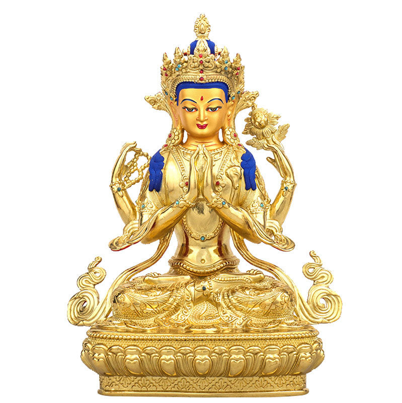 Chenrezig Buddha-Statue aus Kupfer, vergoldet, zum Schutz, 12,7 cm