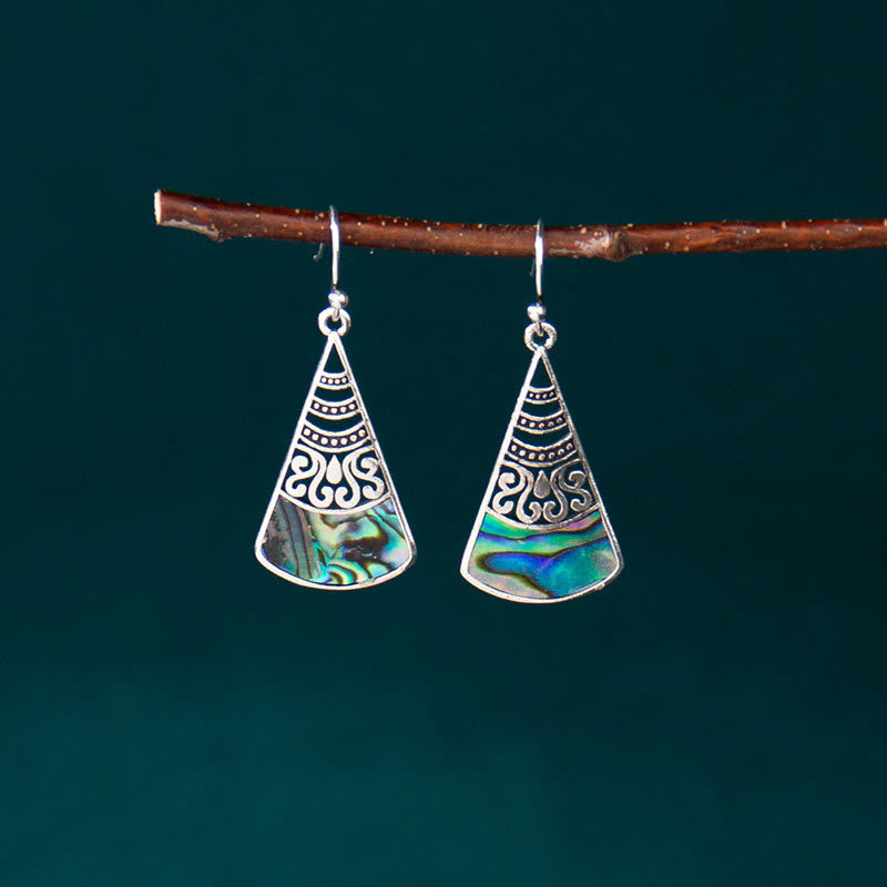Copper Tridacna Stone Hollow Pattern Blessing Spiritual Earrings