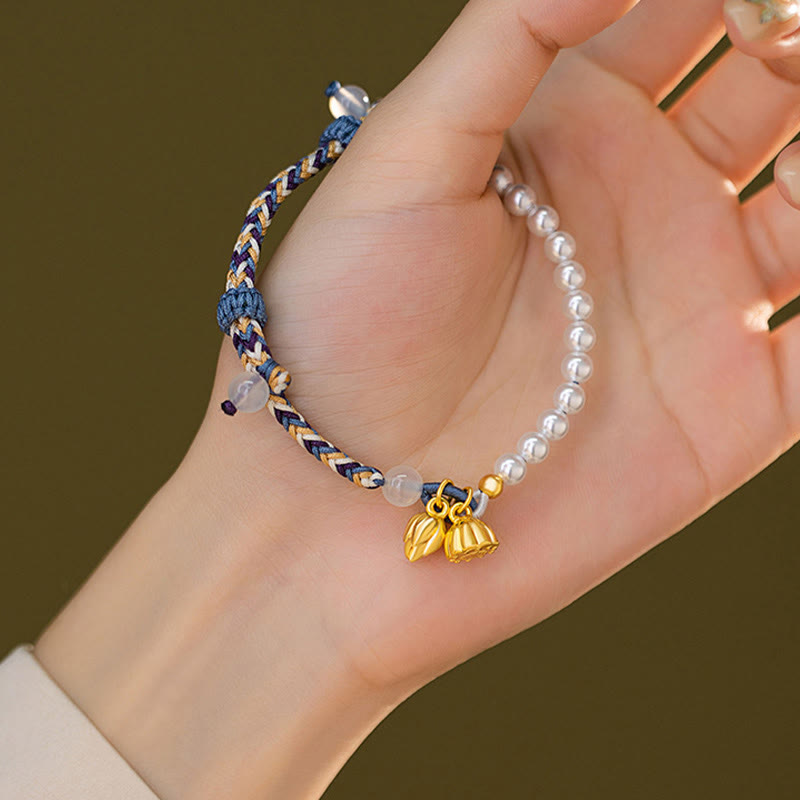 925 Sterling Silber Lotusperlenarmband mit Chalcedon | Wohlstand