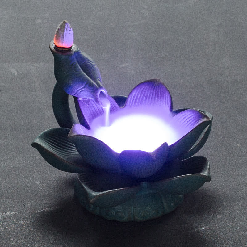Ceramic Incense Burner Lotus Flower Frog Butterfly Decor