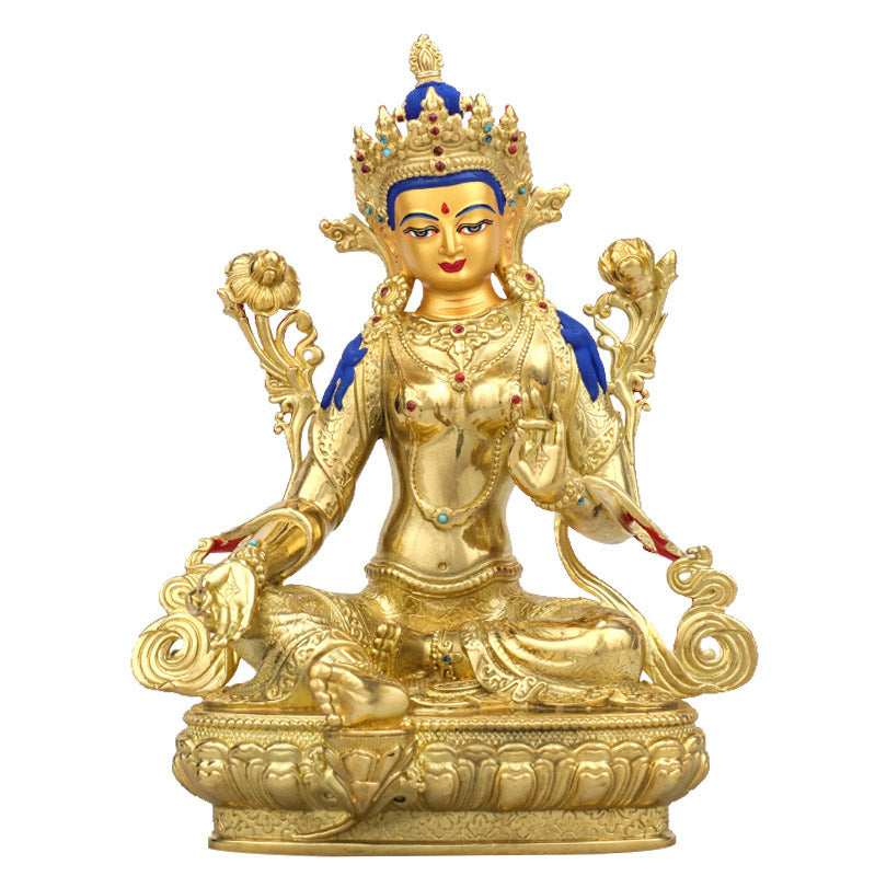 5 Inch Green Tara Protection Buddha Statue Copper Gold Plated