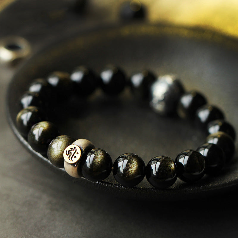 8 mm Obsidian-Reinigungsarmband mit Sternzeichen-Buddha