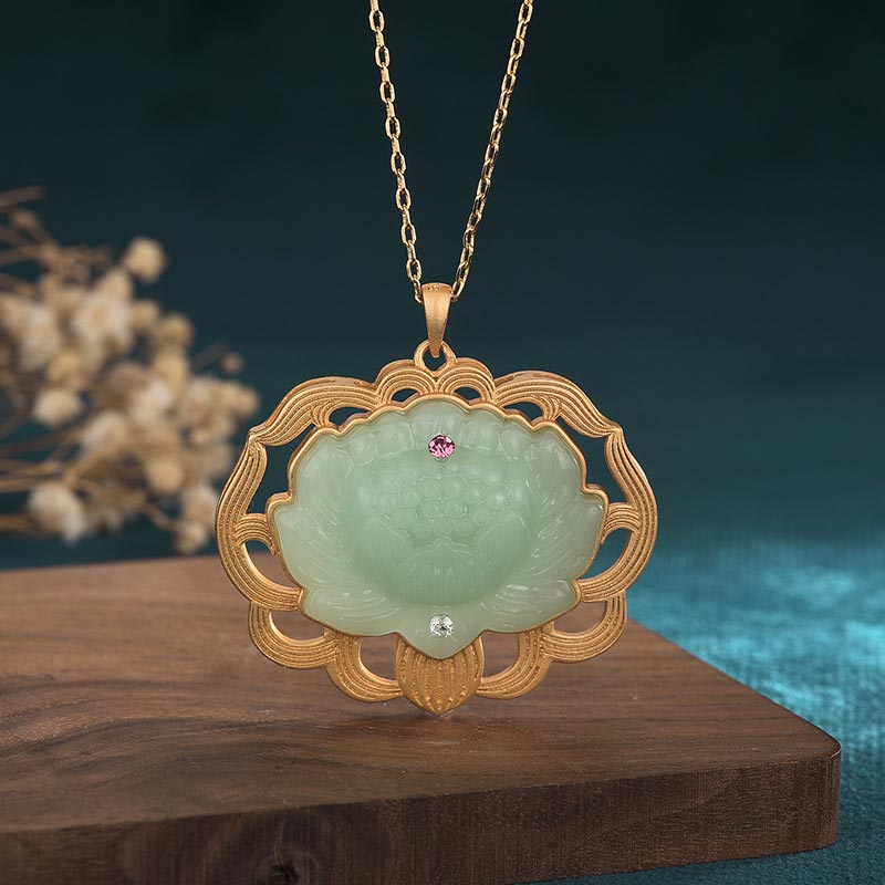 Natural Jade Lotus Harmony Necklace | Prosperity Symbol